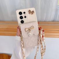 3D Kaspinas Crossbody Kortelių Laikiklis Piniginė Telefono Dėklas Samsung Galaxy S25 Ultra S24 S23 S21 S20 FE S22+ Plus Note 20 Minkštas Viršelis For Galaxy S22 Plus