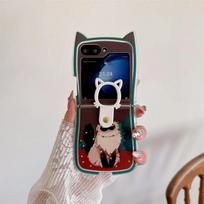 Skirta Samsung Galaxy Z Flip 6 5 4 3 dėklas ZFlip6 Z Flip6 ZFlip 6 Mielas Kalėdinis Katės Pakabukas Dirželis Katės Ausys Atsparus Smūgiams Dangtelis For Z Flip 4