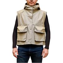 Men's And Women's Solid-color Large-sized Sleeveless Light Jackets, Men's Button-down Hooded Workwear Waistcoat XXXL chaki