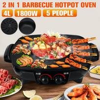 1800W 2 IN 1 220V Home Hotpot Baking Plate Home Hotpot Barbecue Hot Pot Electric Griddles Electric Grills Pot Non-Stick BBQ Griddle EU