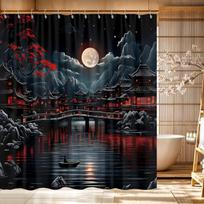 Japoniškų Anime Dušo Užuolaida, Šauni Akvarelė Japonijos Vyšnių Žiedai Gėlių Kalnas Azijietiškas Rytietiškas Abstraktaus Meno Dušo Užuolaida 90x180CM