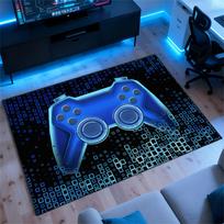 Neon Blue Game Controller Print Area Rug, Cool Tech Style Pattern Floor Mat for Gaming Room, Bedroom, Non-Slip Washable Carpet 60cm x 90cm
