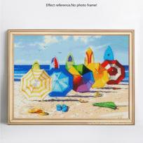 Deimantų piešimas paplūdimio skėčio peizažas, pilnas apvalus 5D „pasidaryk pats“ deimantinis siuvinėjimas kryželiu 20X30CM