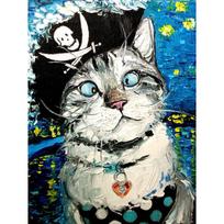 Full Round Drill Diamond Embroidery Silent Pirate Cat DIY Diamond Painting Cross Stitch Rhinestone 20X30CM