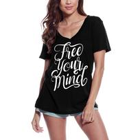 ULTRABASIC Women's V-Neck T-Shirt Free Your Mind - Inspirational Slogan Graphic Tee S juoda