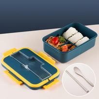 Wheat Straw Insulated Lunch Box Student Lunch Box Three Grid Japanese-style Microwave Oven Fresh-keeping Office Worker Lunch Box one size blue