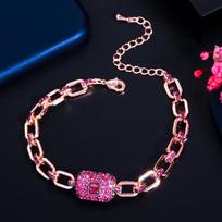 CMM Elegant Square Rose Red Cubic Zirconia reguliuojamos apyrankės apyrankės rožinio aukso spalvos