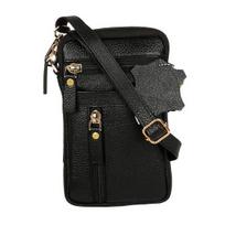Noora Black Leather Mobile Cross Body Sling Bag | Waist Pouch | Up to 6 Inches Mobile Phone for Men's & Women's | juoda