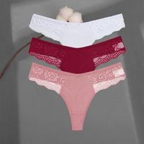 FINETOO 3PCS/Set Women Cotton G-string S-XL Lingerie Panties Thongs Femme Underwear Sexy Pantys Underpant Lace Intimates Panty S