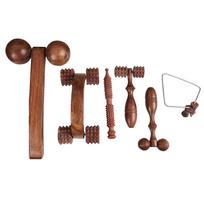 Karigar Creations Medinis rankinis akupresūros įrankis Kūno masažo įrankiai stresui ir skausmui malšinti, natūralios medienos spalvos (Pakuotėje 6 vnt) Set of 6