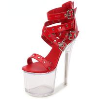 Modelis Rivet Zipper Roman Sandalas Permatomi šviečiantys batai Sexy Heels Sandalai 1986 serija 20 cm kulnas 10 cm platforma LFD 34 raudona