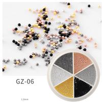 6 Grids Nail Art Tiny Steel Caviar Beads 0.8-3mm Mixed Size 3D Design Rose Gold Silver Jewelry Manicure DIY Decoration gray