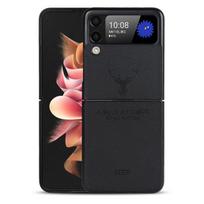 Prabangus PU odinis dėklas Samsung Galaxy Z Flip 3 5g Zflip 3 atsparus smūgiams kvadratinis mielas elnio gyvūno viršelis Samsung Z Flip 4 dėklui For Galaxy Z Flip 3 juoda