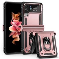 Neslystanti žiedo laikiklio stovo dėklo dangtelis, skirtas Samsung Galaxy Z Flip4 Flip 4 5g Flip3 Flip 3, smūgiams atsparus telefono dėklas, skirtas Samsung Flip4 for Samsung Z Flip 3 rožinio aukso spalvos