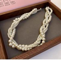 Multi Layered Baroque Necklace Pearl Collarbone Chain Retro Light Luxury Niche Neckchain for Women 42CM