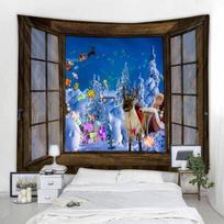 Kalėdų dekoravimo gobelenas Kalėdų Senelio sniego scenos siena pakabinamas hipių fantazijos scenos fonas audinys Bohemijos namų dekoravimas 90x75cm blue