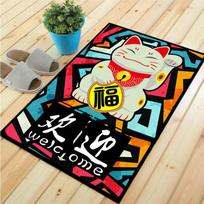 „Fortune Cat“ grindų kilimėlis Svetainės kilimų dekoras Virtuvė Miegamojo durų kilimėlis 40x60cm blue