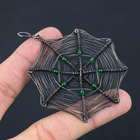 Spider Web Shaped Peridot Gemstone Pure Copper Wire Wrapped Handmade Pendant Jewelry For Gift 3.15 Inches žalia