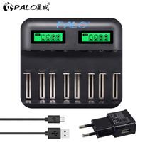 PALO 8 Slots LCD display USB Smart Battery Charger for AA AAA SC C D Size Rechargeable Battery 1.2V Ni-MH Ni-CD Quick Charger