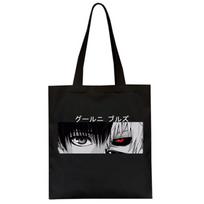 Japanese Tokyo Ghoul Dark Harajuku Gothic Shopper Bag Large Capacity Women's Canvas Bag Shoulder Bag Vintage Punk famale HandBag 25*30cm balta