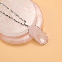 Naujo stiliaus karoliai natūralaus akmens ametisto/agato stačiakampiai apsiūti pakabukai, skirti gimtadienio dovanų grandinėlėms 60 CM Rose Quartz/43x22mm white