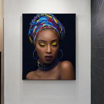 Modernus Afrikos turbanas Nuoga moteris Kvadrai Drobės Tapyba Plakatai ir Spaudiniai Skandinaviškas Sienų Menas Paveikslas Svetainės Dekorui 21*30cm