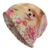 Žieminis šiltas mielas Pomeranijos špicinis vokiečių špicinis šuo su gėlėmis kepuraitė Moteriška kepuraitė Hippie šunelis Lauko slidinėjimo kepuraitės kepurė One Size black