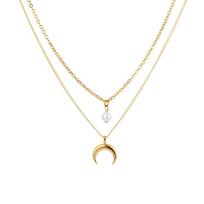Simple New Fashion Natural Multilayer Moon Necklace Clavicle Chain Exquisite Necklace Jewelry Gift beige