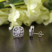 Female Crystal Zircon Stone Square Flower Earrings Fashion 925 Sterling Silver Filled Jewelry Stud Earrings for Women
