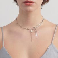 Gold and Silver Color Matching Baroque Pearl Chain Tassel Short Necklace for Women's High-end Collarbone Chain 40CM