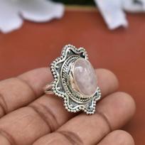 Rose Quartz Oval Gemstone Ring, Handmade Boho Designer Ring, 925 Silver Ring, Statement Ring, Partywear Ring, Thanksgiving Gift 6