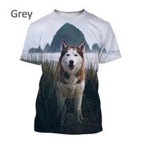 Vasaros naujiena, juokinga naminis šuo haskis 3D spausdinimo marškinėliai Madingi unisex laisvalaikio Harajuku gatvės stiliaus apvalaus kaklo marškinėliai trumpomis rankovėmis 5XL gray