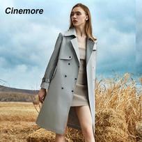 Cinemore rudeninis ilgas paltas moterims Laisvalaikio vėjo striukė su dvigubu atvartu su diržu, moteriškas prašmatnus moteriškas paltas S mėlyna