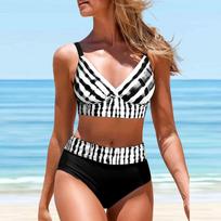 Moterų Trikampis su Kaklu Rikiuoti Anakardžių Rašto Bikini Tankini Maudymosi Kostiumas 5XL mėlyna