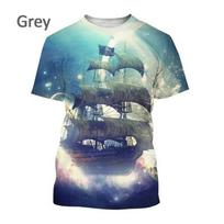 3D Printing Pirate Ship Print T-shirts Men's Casual Short-sleeved Personality Cool Street Style T Shirt Top Oversized Tees S