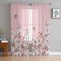 Rožinės gėlės augalas drugelis tiulis permatomos užuolaidos svetainei miegamojo virtuvei langams Voile užuolaidos namų dekoravimui 135W x 114H(cm) white