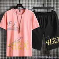 Summer short-sleeved t-shirt suit male plus size big size sports leisure ice silk shorts mens joggers set jump suit men 10XL9XL 5XL beige