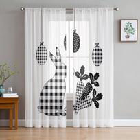 Velykų triušio juodai baltos langinės tiulio užuolaidos, skirtos svetainei miegamajame Voile permatomos užuolaidos lango namų dekoro užuolaidos 135W x 114H(cm)