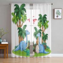 Dinozauras gamtoje Permatomos užuolaidos svetainės langams, skaidrios tiulio užuolaidos miegamojo užuolaidos namų dekoravimui 135W x 114H(cm) white