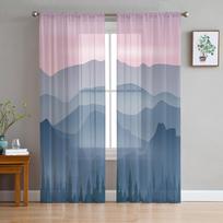 Kalnų silueto tiulio užuolaidos svetainei, miegamajam, lengvos voilinės užuolaidos langams, namų dekoras, užuolaidos 135W x 114H(cm) gray