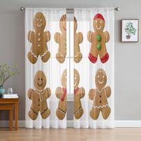 Gingerbread Man Kalėdų tiulio užuolaidos svetainės dekoravimui Šiuolaikinės šifono permatomos kalėdinės užuolaidos 135W x 114H(cm)