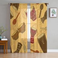 African Percussion Luxurious Chiffon Sheer Curtains for Living Room Bedroom Decoration Window Voiles Tulle Curtain 135W x 114H(cm) beige