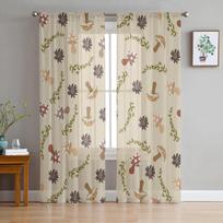 Grybai Gėlės Lapai Retro Viduramžių Miegamasis Skaidrios Tiulio Užuolaidos Šventinė Dekoracija Langų Voilė Tiulio Užuolaida 135W x 114H(cm) gray