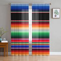 Spalvingos Meksikietiškos Juostelės Miegamojo Skaidrios Plonos Užuolaidos Šventinė Dekoracija Langų Voile Tule Užuolaida 135W x 114H(cm) black