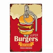 Burger Hot Dog Beefier Menu Poster Vintage Metal Tin Sign Wall Decor For Kitchen Restaurant Art Plate Painting Tin Plate Plaques 20x30cm 12x8 Inches beige