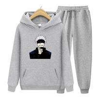 Jujutsu Kaisen Anime Satoru Gojou Printed Women Long Sleeve Hoodie Set Cartoons Warm Hooded Harajuku Autumn Hoodies Set 3XL blue