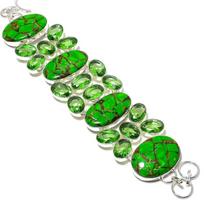 Natural Green Turquoise,Peridot Gemstone 925 Sterling Silver Bracelet 8  h7Q77 green
