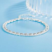 Simple and Luxurious Silver Plated Starry Double Layered Rice Grain Bracelet for Women's Light Luxury Flower Collection Adjustable size gray