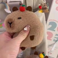 Dualswish Squeaky Apple Capybara Keychain Creative kuprinės pakabukas pora pliušinis žaislas papuošti draugui gimtadienio dovana ruda