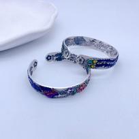 Zuyin 999 Enamel Double Phoenix Peony Bracelet Phoenix Seeking Phoenix 3D Relief Burnt Blue Craft Pure Silver Phoenix Bracelet Adjustable size
